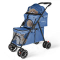 Double Pet Stroller for 2 Dogs or Cats, Lightweight Folding, 4 Lockable Wheels, Navy Blue