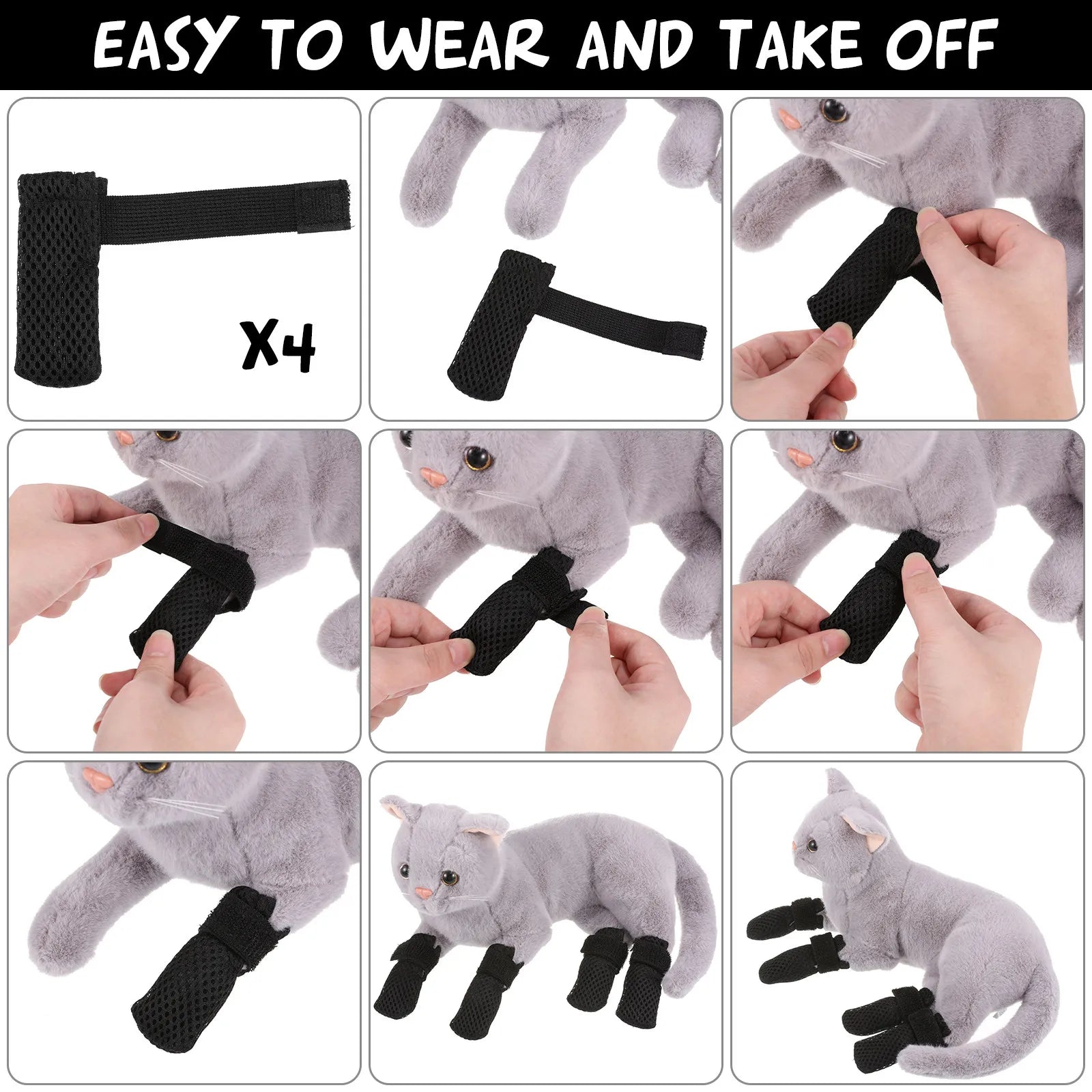 4-Piece Adjustable Cat Paw Protective Booties — Anti-Scratch Claw Caps for Feeding, Medicine & Grooming