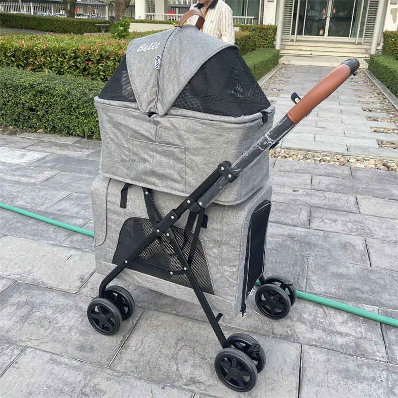 Breathable Large Capacity Double Layer Cat Dog Transporter Luxury Pet Cat Stroller Newborn Pet Stroller Outdoor Travel Vehicle