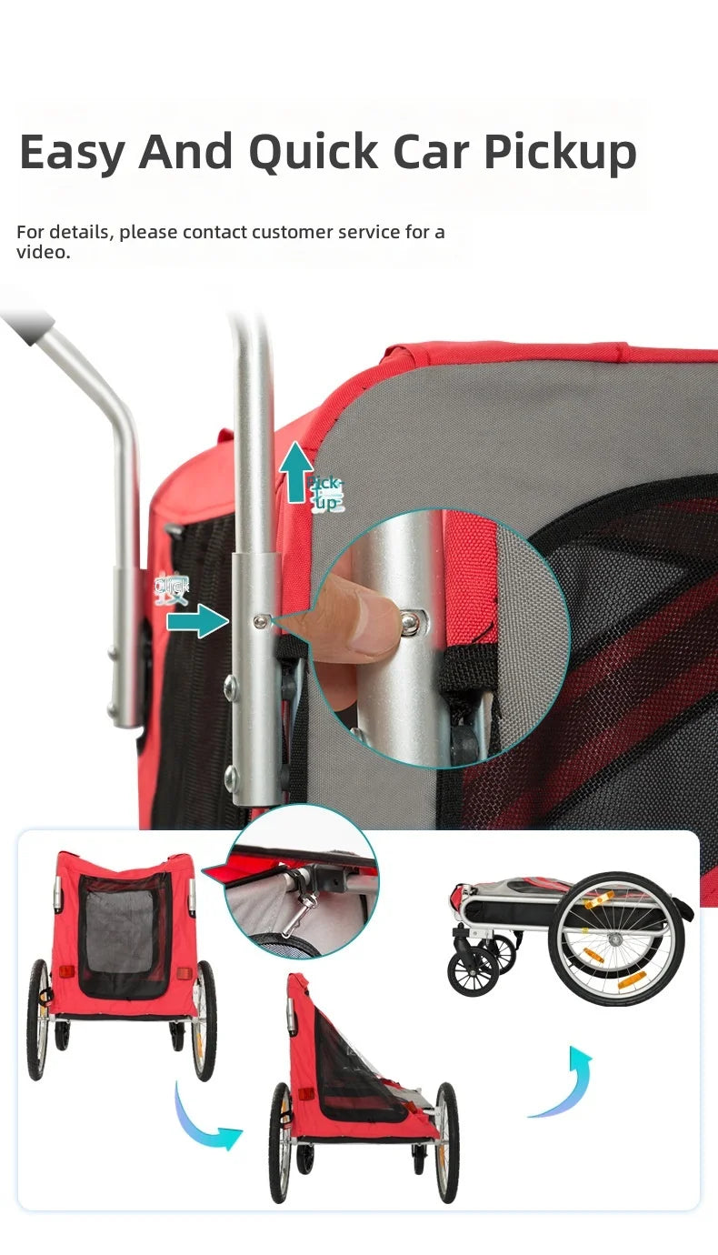 Bike Pet Trailer, 2-in-1 Stroller for Dogs Cats, Large Space, Durable, Easy Ride, Pet Carrier Cart