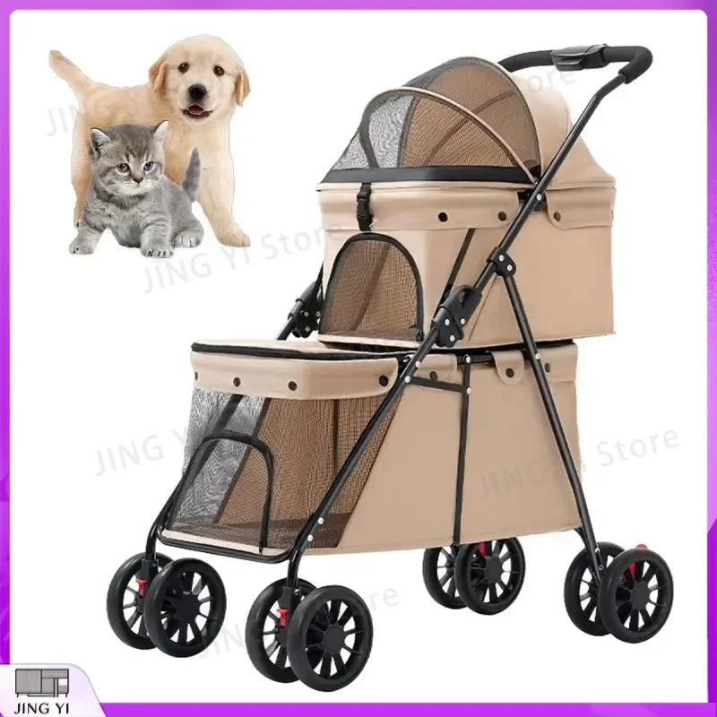 Foldable Pet Stroller for Cats Small Dogs Lightweight Portable Design with Safety Belt Outdoor Travel Pet Carrier Pet Walking
