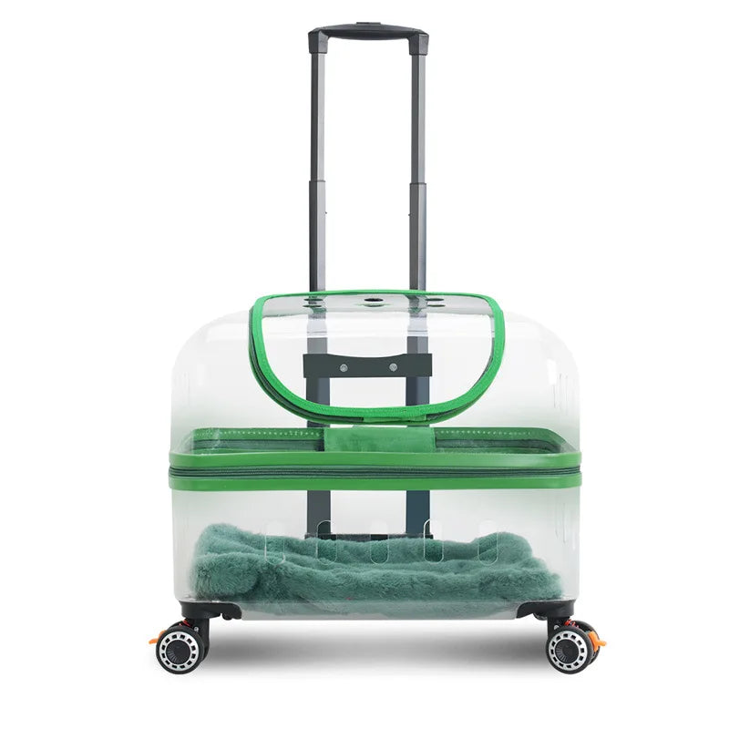 Large Capacity Portable Pet Trolley Box Universal Wheels Breathable Transparent Backpack Zipper Closure Made Durable Plastic