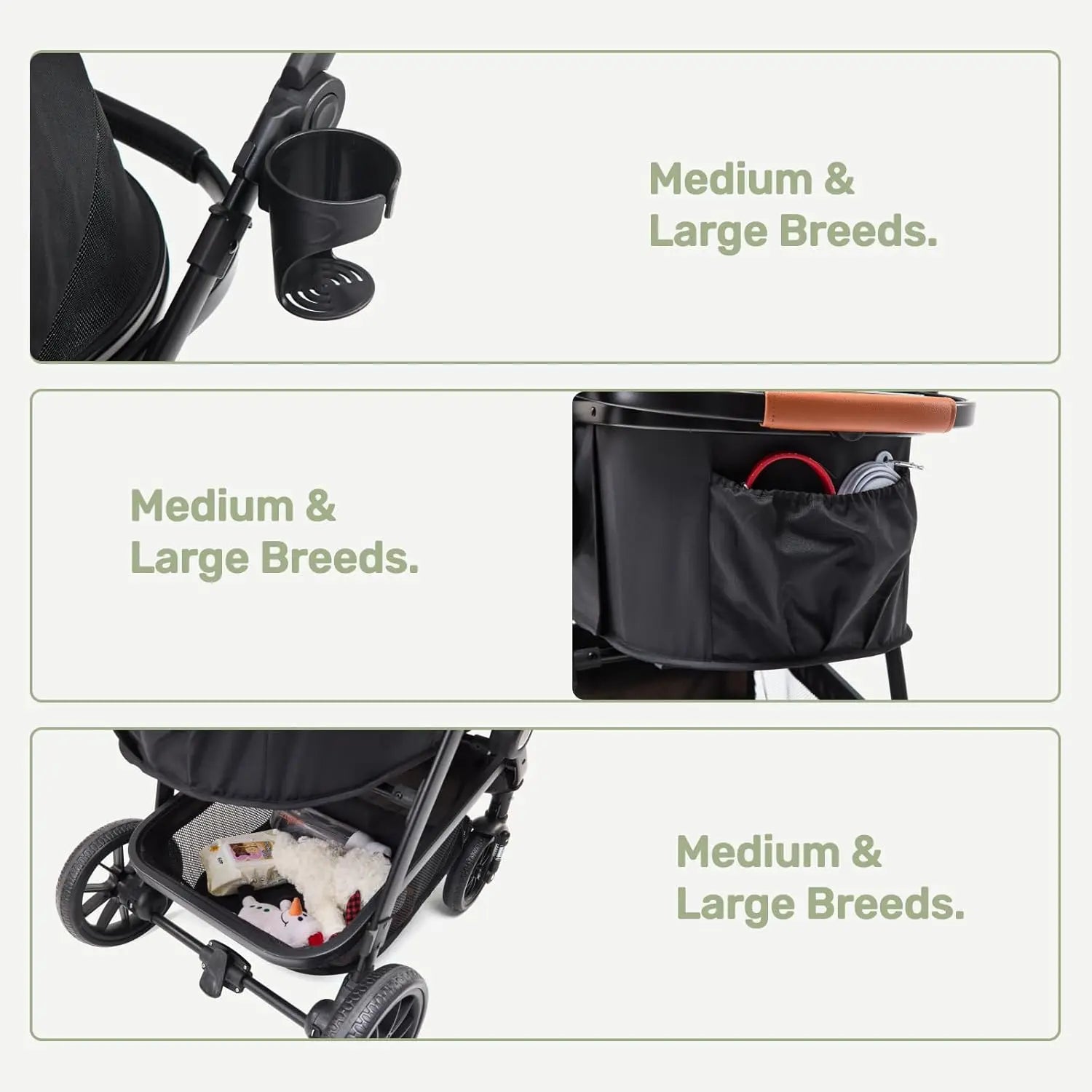 3-in-1 Pet Stroller for Medium Dogs & Cats, Detachable Aluminum Frame Carrier, All-Terrain 4-Wheel Dog Travel Carriage, Shock Ab