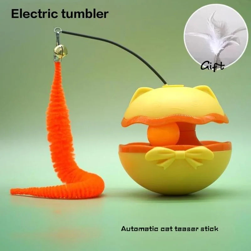 Electric Cat Roller Tumbler Toy with Feather Stick — Interactive Sports Teaser for Indoor Cats