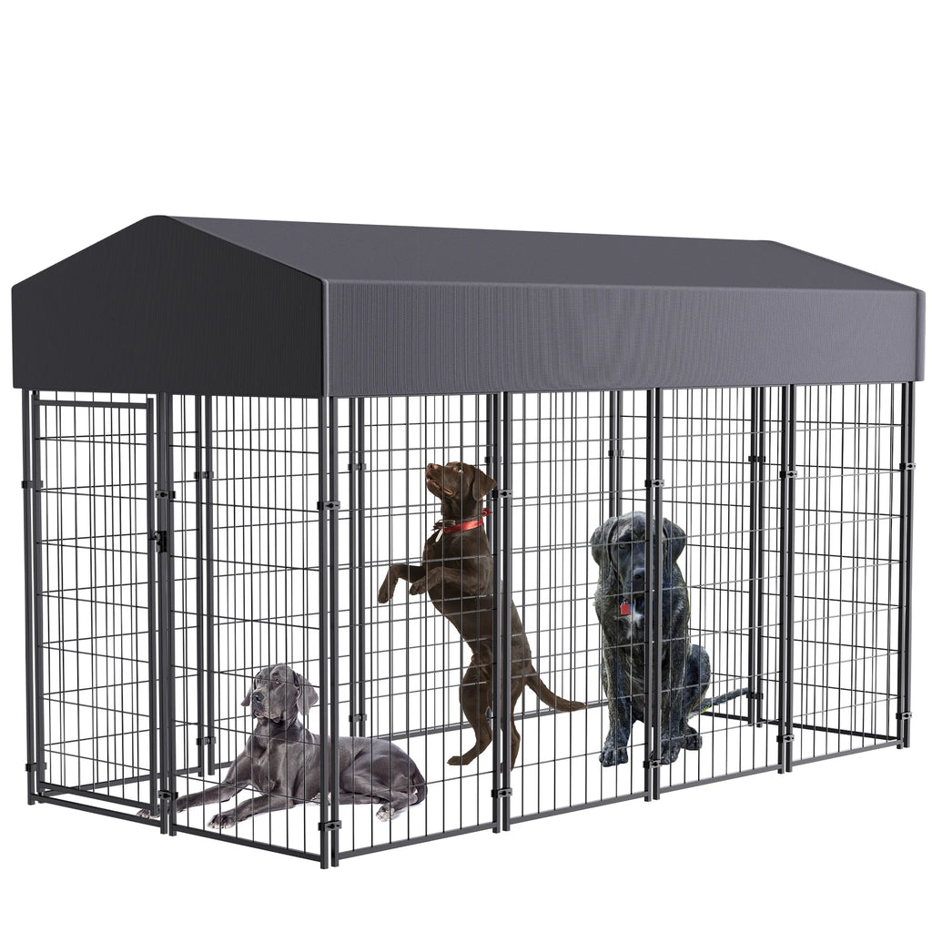 Heavy-Duty Outdoor Dog Kennel with Roof & Weatherproof Cover
