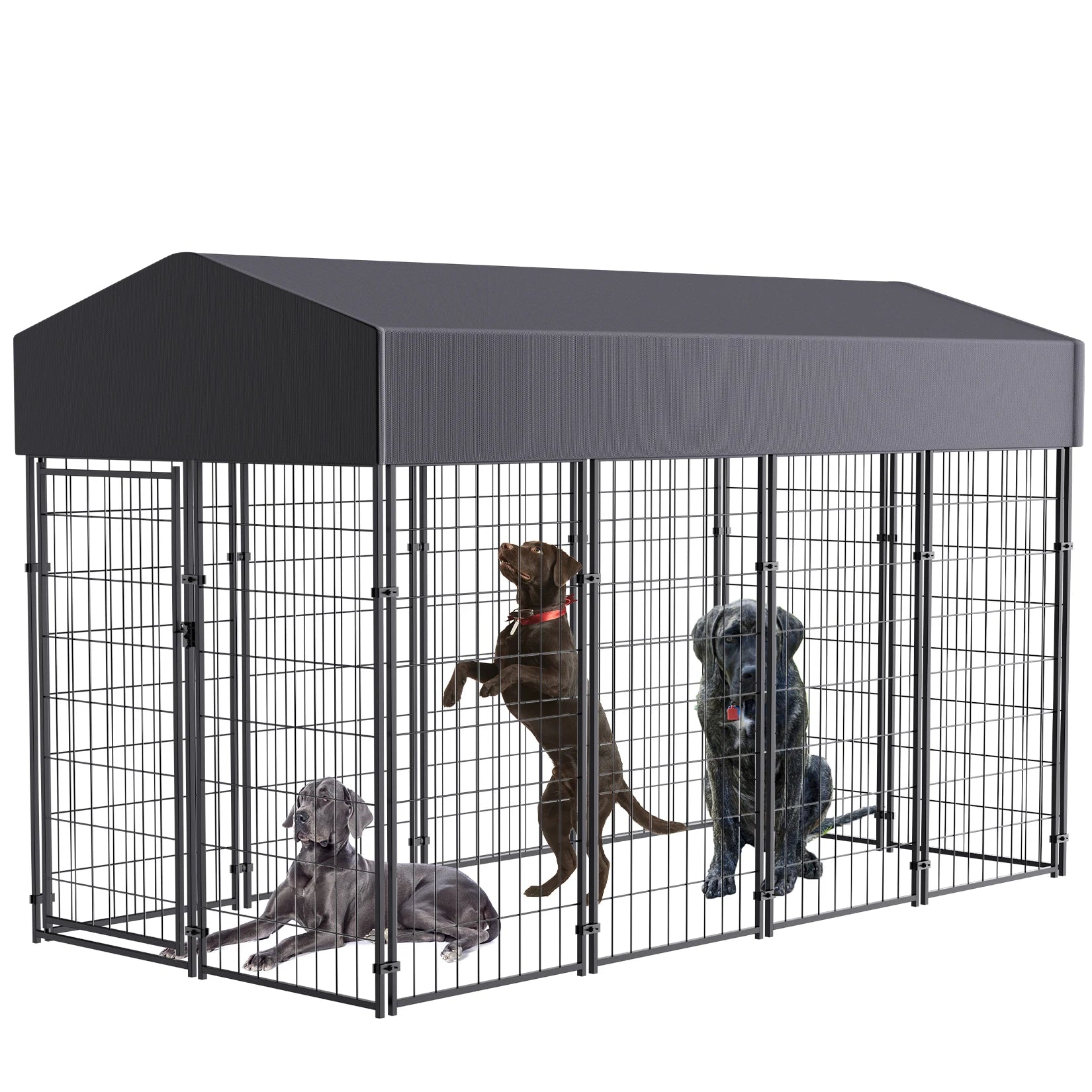 Heavy-Duty Outdoor Dog Kennel with Roof & Weatherproof Cover