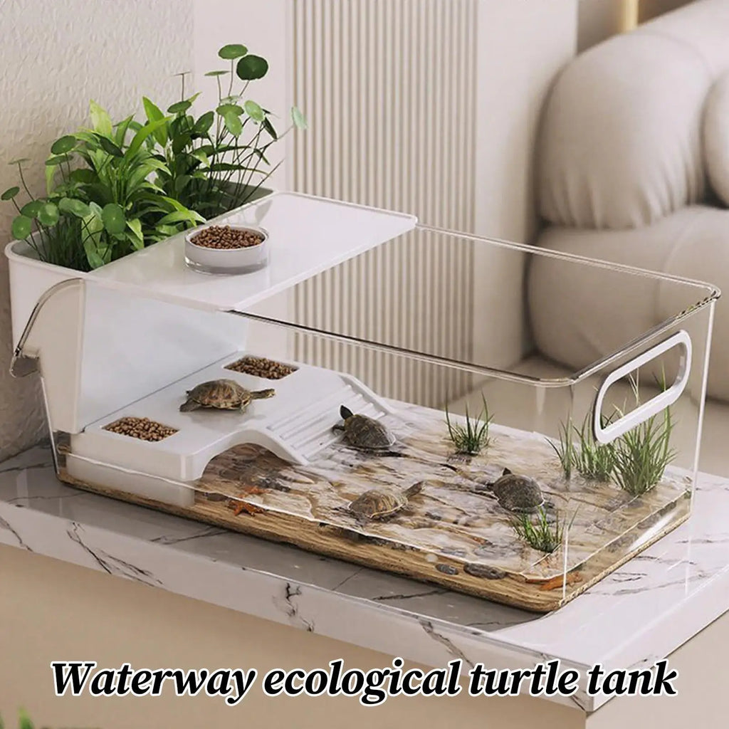 Turtle Aquarium Multi-functional Aquarium Transparent Terrarium for Crayfish Hermit Crabs Frog Reptile Tortoise Habitat Basking