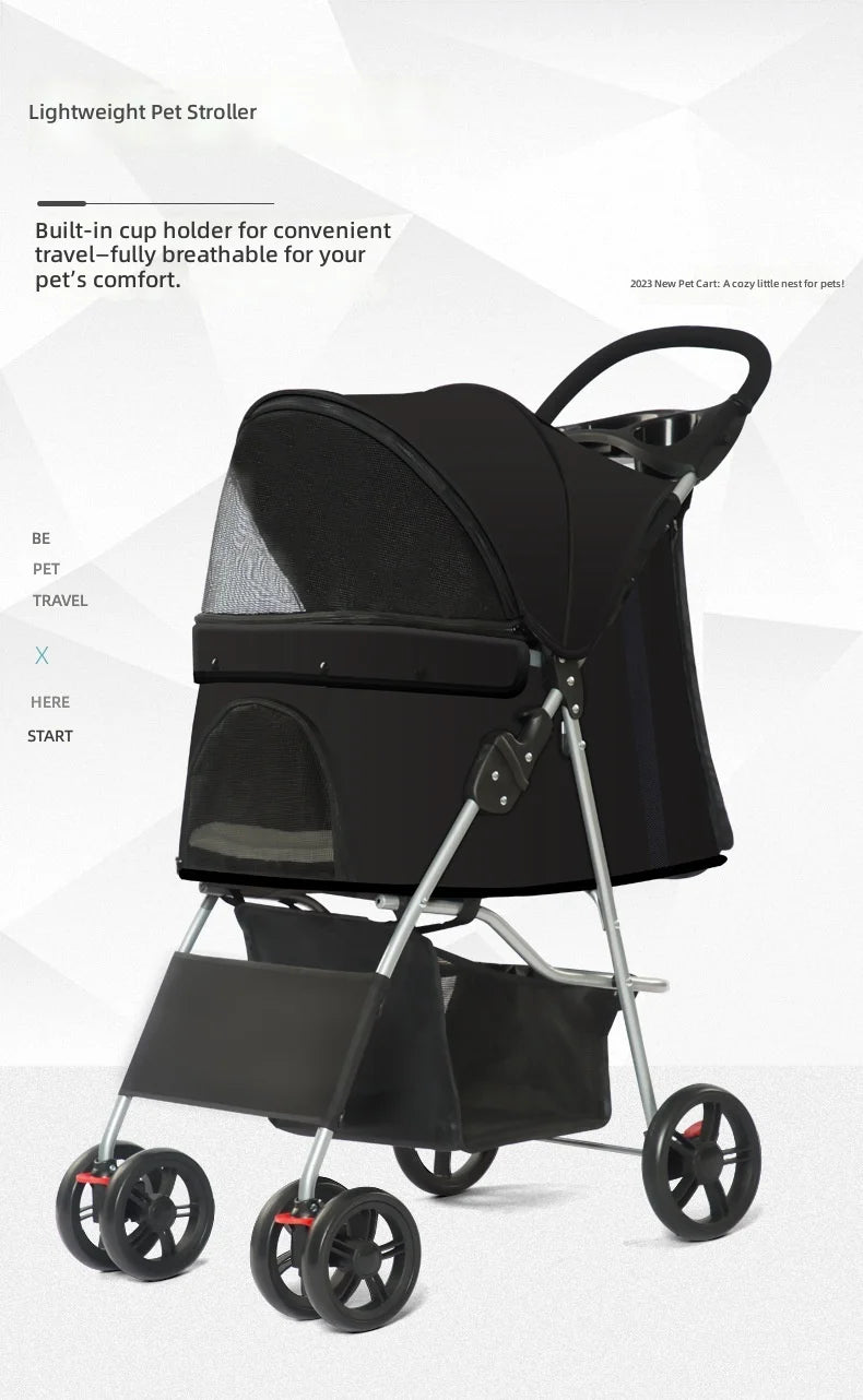 Pet Stroller for Small Dogs and Cats, Easy Foldable Travel Carrier, Portable Pet Carriage for Outdoor Walking