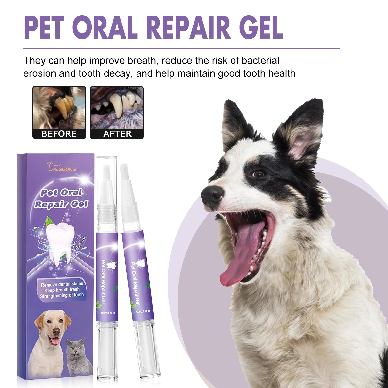 Pet Oral Repair Gel Stain Cleaner Remove Dental Stains Eliminating Odors Freshens Breath Reduce Pet Yellow Teeth Cleaning Pen