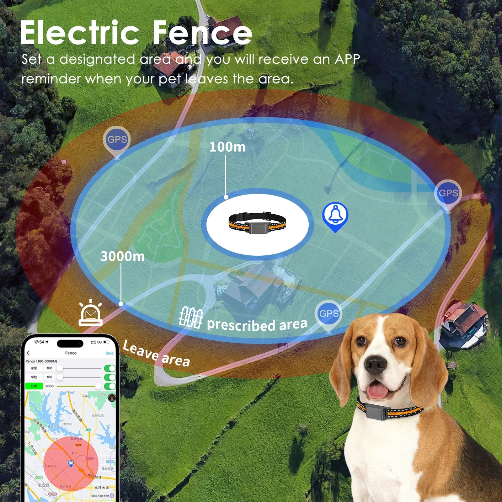 IP67 Waterproof GPS Smart Collar for Cats & Dogs - No Subscription WiFi Real-Time Anti-Loss Tracker
