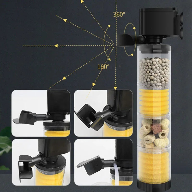Silent 220V Submersible Aquarium Filter (Turtle & Fish Tank, Bio Sponge, Wave Maker)