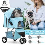 Magshion 3 Wheels Pet Dog Cat Stroller for Small Medium Dogs Cats, Foldable Jogger Stroller w/Storage Basket and Cup Holder
