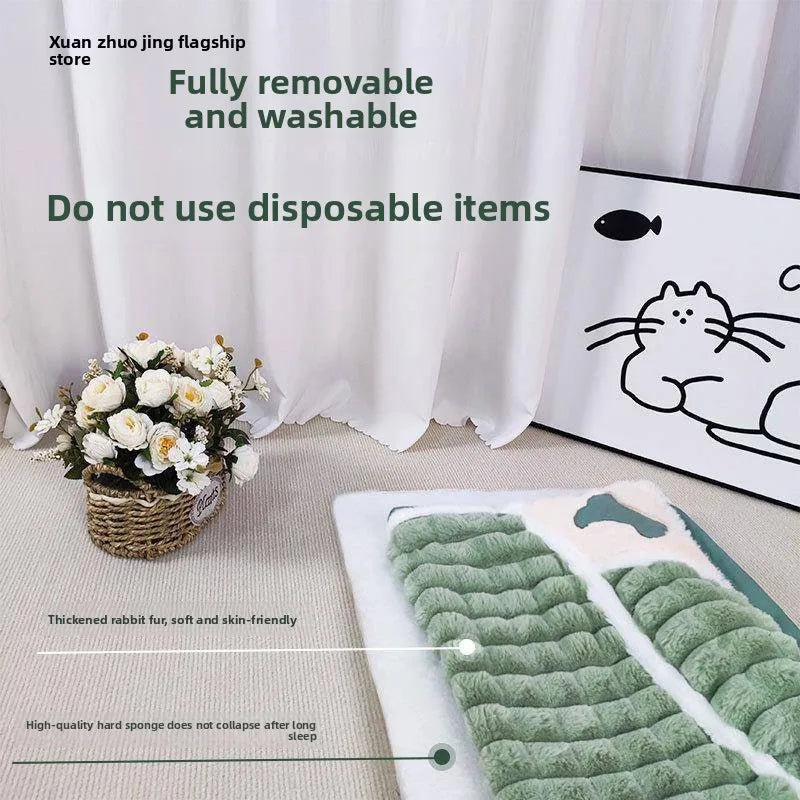 Soft Faux Fur Pet Bed Mat with Detachable, Washable Cover