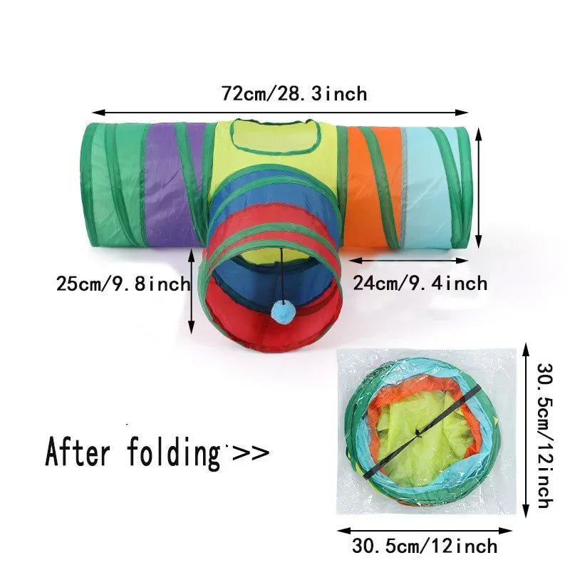 Foldable Cat Tunnel Toy — S, T & Y-Shaped Crinkle Barrel Drill Tunnel for Indoor Cats