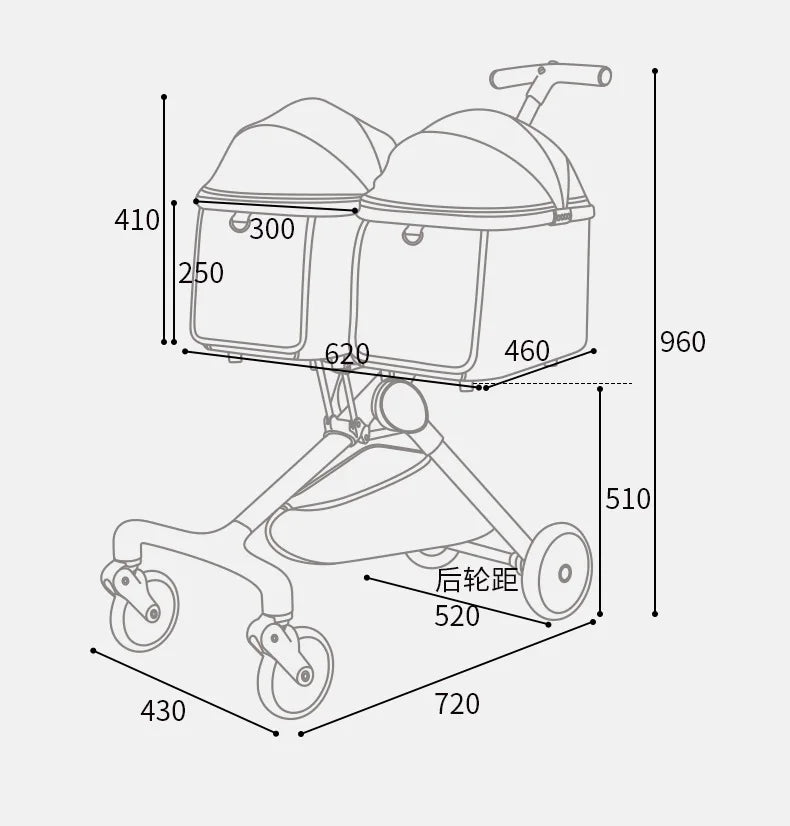 Khaki Color Detachable Double Stroller That Can Be Folded for Two Dogs and Cats To Go Out and Play. High Quality Double Stroller