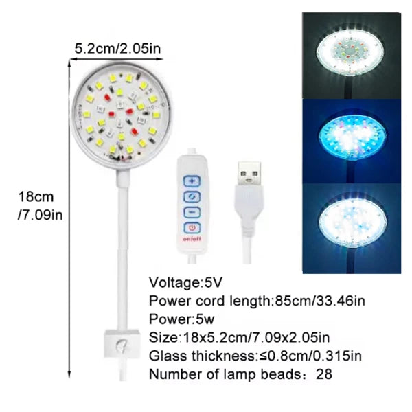 USB LED Aquarium Clip Lamp (5V, 5W/7W, Fish Tank Lighting, Flexible Neck)