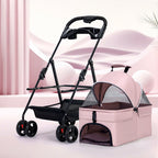 Dual-Side Zippered Doors Ultra-Breathable Mesh Panels One-hand Folding Detachable Pet Carrier Pet Stroller for Dogs and Cats
