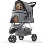 OS MOTOR Pet Stroller with 3 Wheels for Small/Medium Pets, Portable Travel Foldable Carrier Jogger for Dog Cat Puppy Kitty, Rea