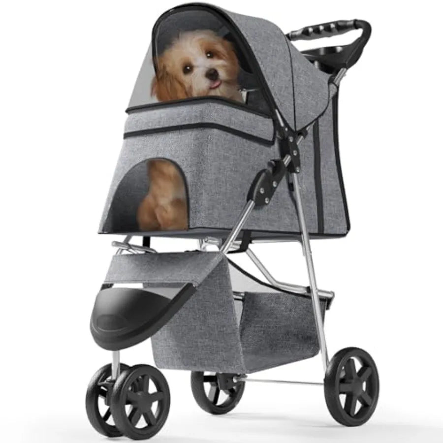OS MOTOR Pet Stroller with 3 Wheels for Small/Medium Pets, Portable Travel Foldable Carrier Jogger for Dog Cat Puppy Kitty, Rea
