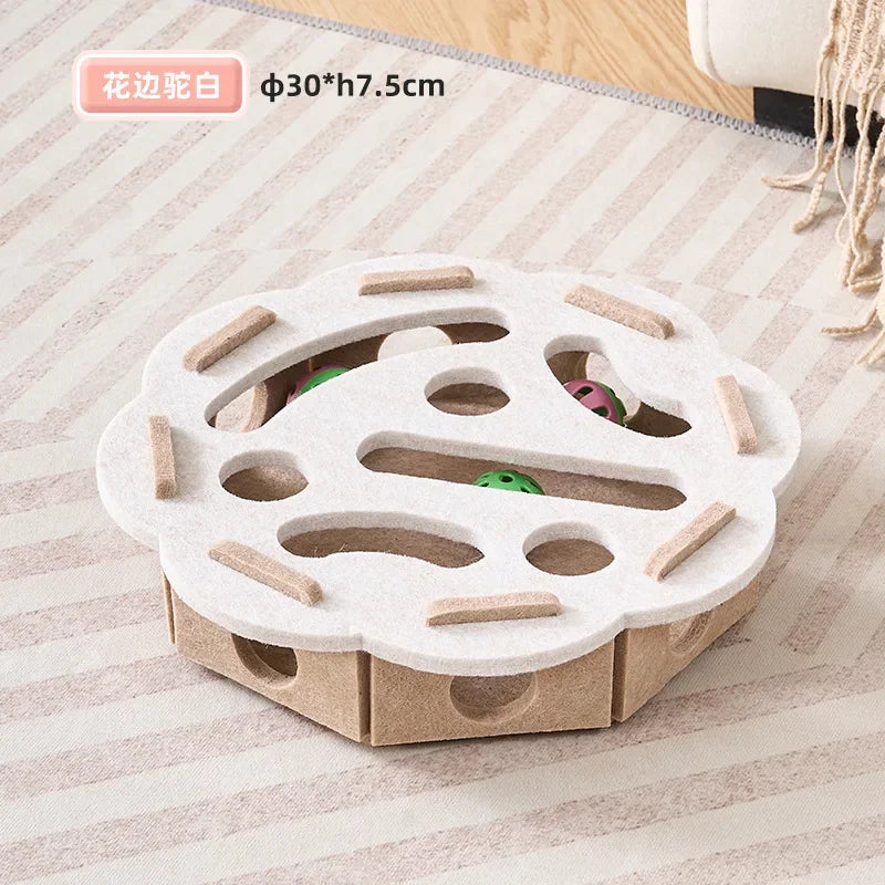 Felt Puzzle Box Cat Exercise Toy with Rolling Ball — Indoor Hunt & Dig