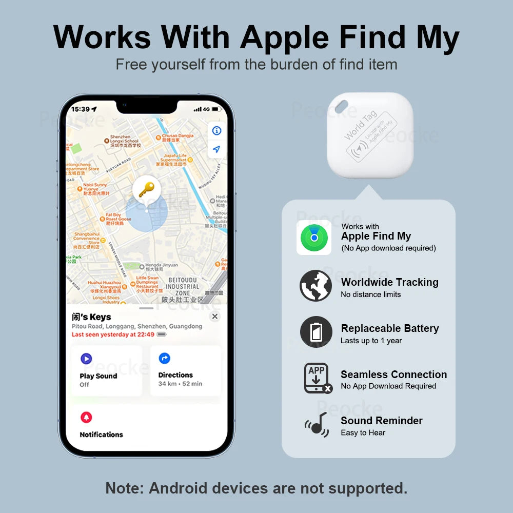 Mini Apple Find My Pet Tracker - Bluetooth Smart Tag for Cats, Dogs, Kids, Bags, Wallets & Keys