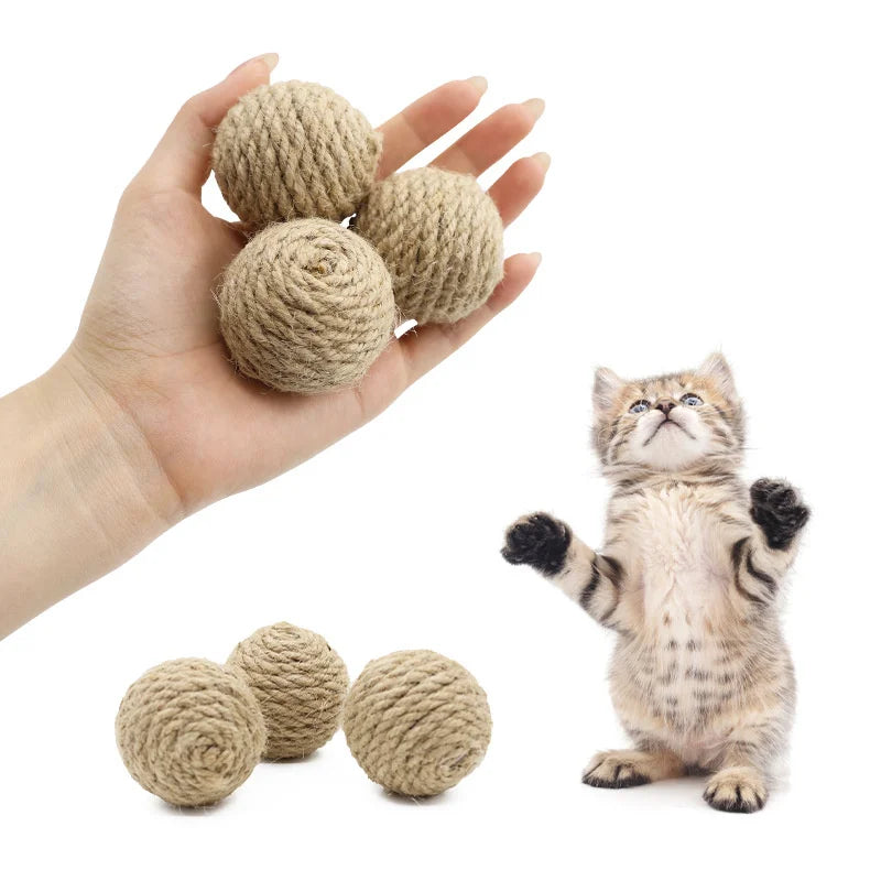 Hand-Woven Hemp Rope Cat Ball Toy Set — Crinkle Sound Interactive Scratch Toy