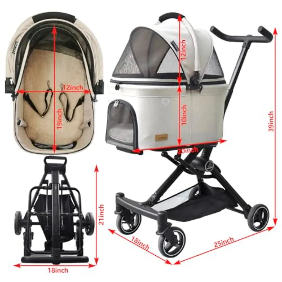 ROODO 2026 Upgraded Version 3 in 1 Dog Cat Stroller with Detachable Carrier Lightweight Folding Portable All Terrain Pet Travel