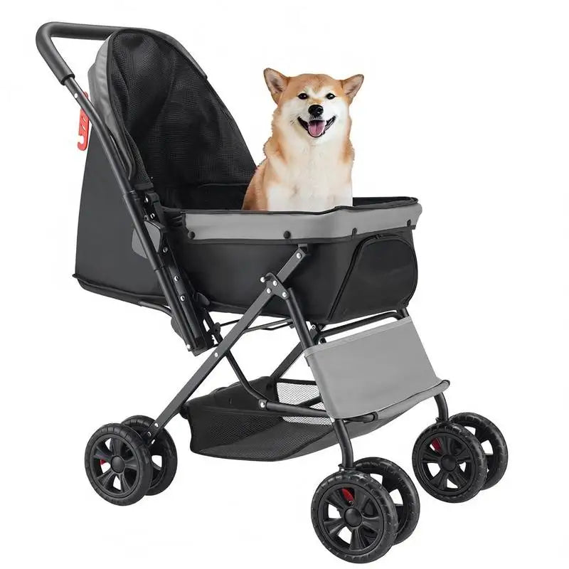 Pet Travel Carriage 44 lbs Capacity For Parks Shopping Trips Outdoor Walking, Foldable 4 Wheels Mesh Windows Reversible Handle, Portable Carrier Brake Mechanism Small Medium Pets