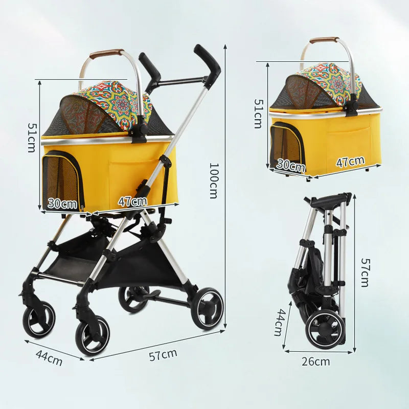 Pet Stroller Small Dog Cat Outdoor Lightweight Foldable Swivel Wheels Trolley Bag for Pet Dog Trolley Pet Stroller