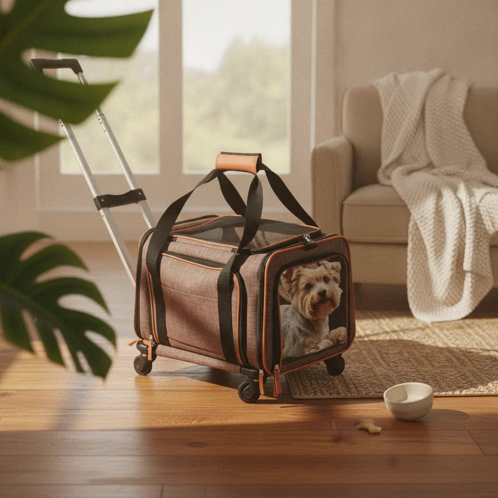 Soft-sided Pet Carrier Mesh Ventilation Expandable Space Rolling Animal Carrier Oxford Fabric for Practical Travel