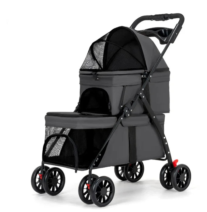 STLFLightweight & Foldable Double Layer Pet Stroller for Dogs Cats Teddy Bears Outdoor Travel & Car Usage