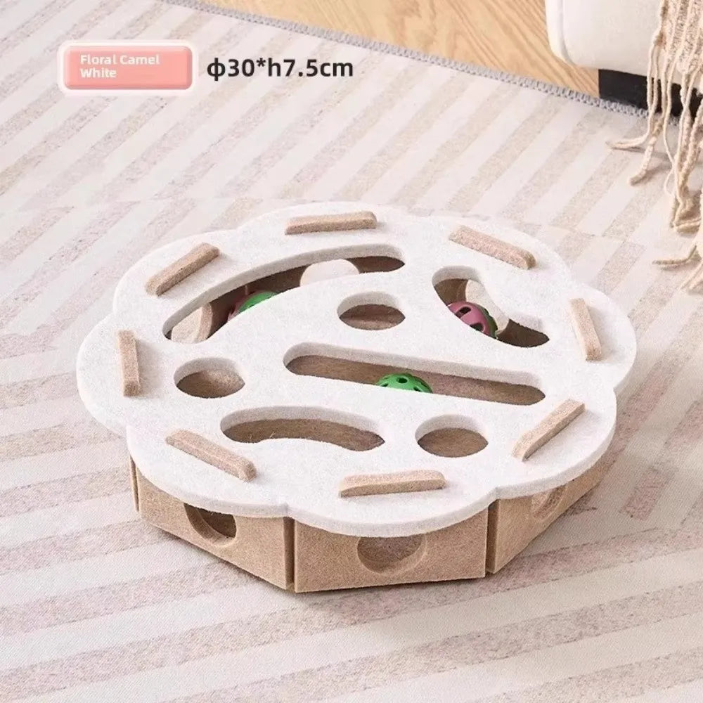 Cat Scratching Post with Felt Puzzle Box & Rolling Ball — 2-in-1 Enrichment Toy