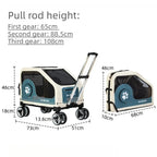 Pet Travel Luggage Cart with Folding Handlebar - Durable Oxford Fabric, Large Capacity, Breathable Mesh, Quiet Wheels