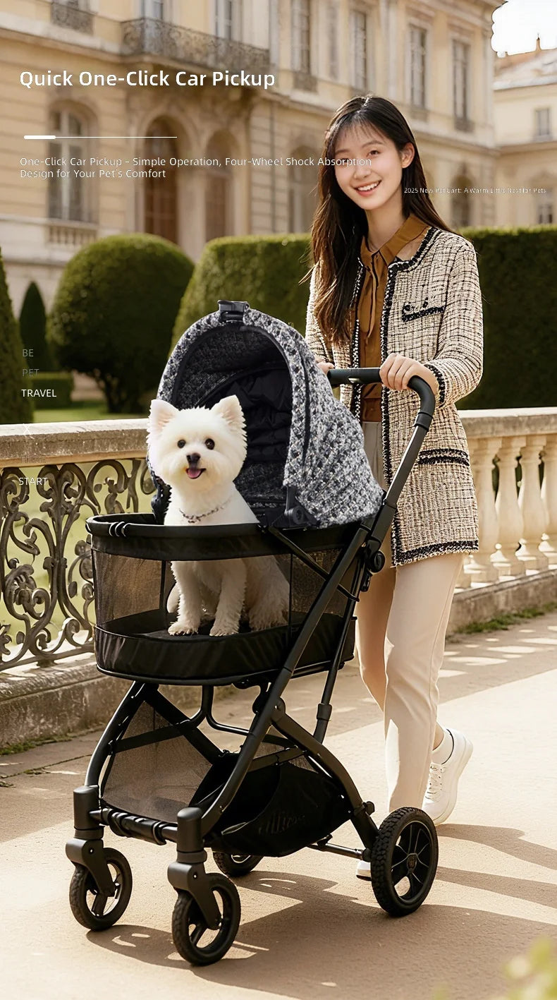 Pet Stroller for Small Cats and Dogs, Portable and Foldable, Lightweight Travel Carrier, All-Terrain Wheels, Adjustable Handle