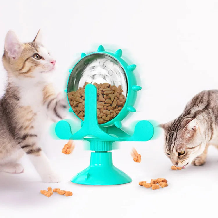 Cat Treat Wheel Puzzle Feeder — Interactive Food Dispensing Toy for Indoor Entertainment