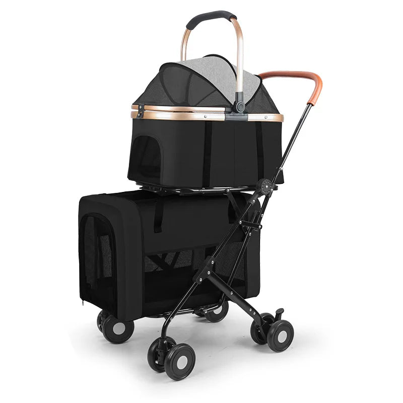 Detachable Double-decker Pet Stroller Cat and Dog Outdoor Stroller Lightweight Foldable Pet Stroller Portable Pet Basket