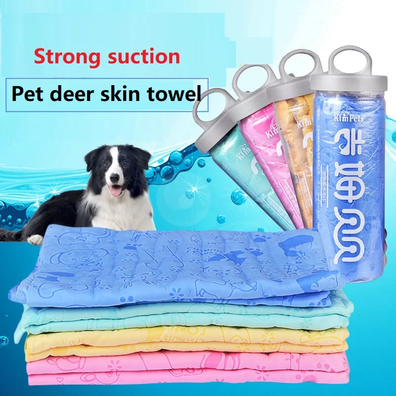 Absorbent Dog Towel Pet Bath Towels Synthetic Deerskin Strong Absorbing Water Clean Towel Soft Bath Towel with Storage Bucket