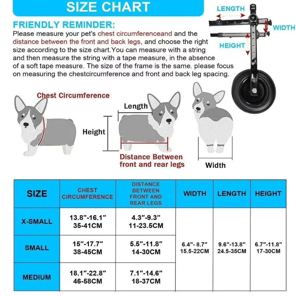 Adjustable Dog Wheelchair (Hind Leg Support, Breathable, Rehabilitation)