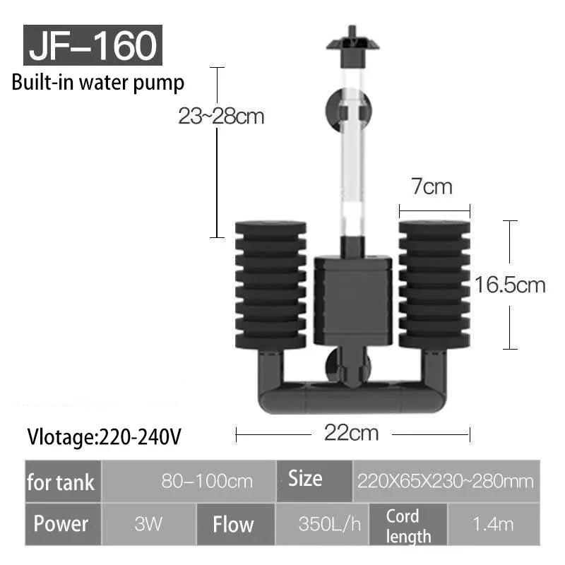 3-in-1 Submersible Aquarium Filter Pump (AC220V, Sponge + Biological + Chemical, Silent)