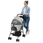 Foldable Pet Stroller, 4 Wheel Dog and Cat Stroller with Removable Carrier, Breathable Mesh Canopy, Storage Basket Cup Holder,