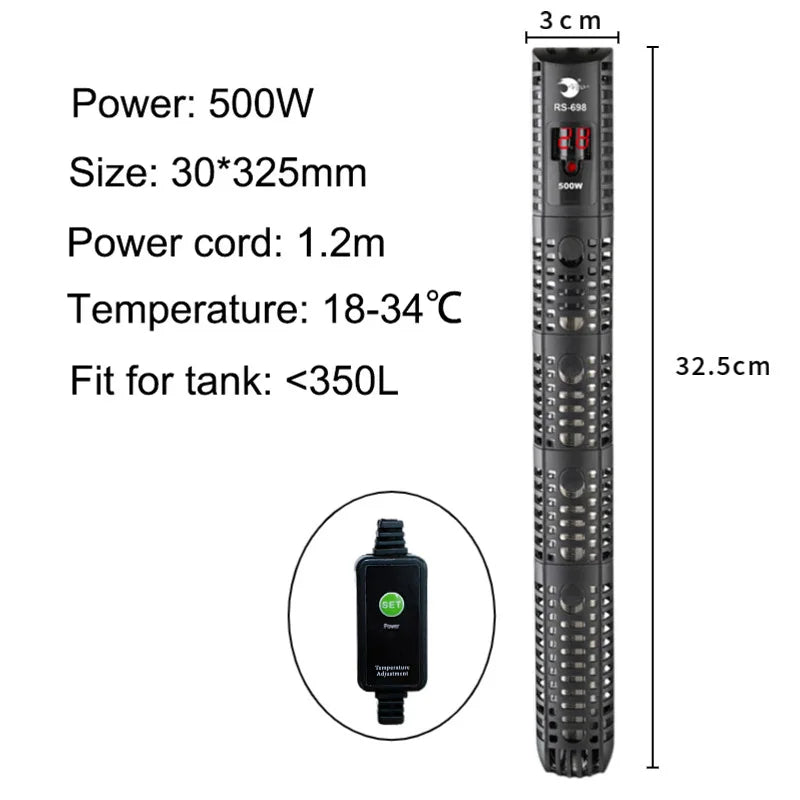 Aquarium Submersible Heater with Thermostat (50–500W, 220V EU Plug)