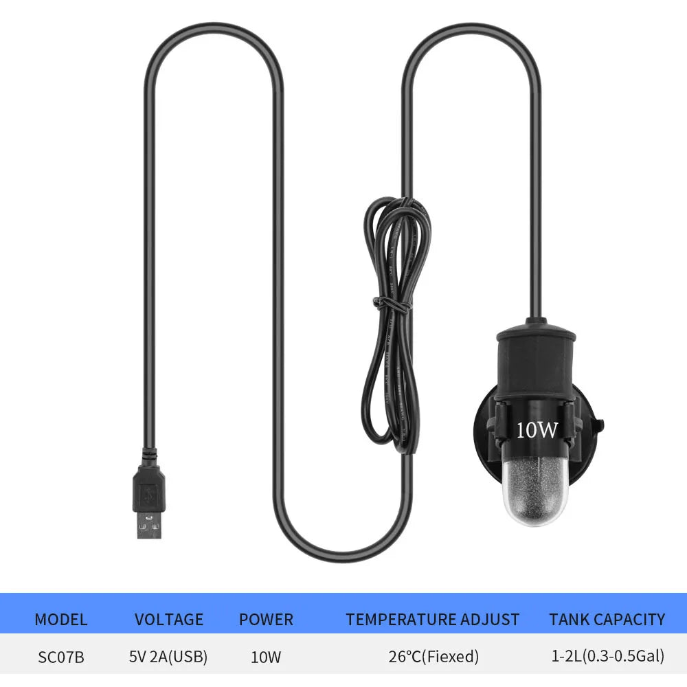 USB Mini Aquarium Heater Rod (Submersible, 18–34°C Adjustable, Thermostat, Fish Tank)