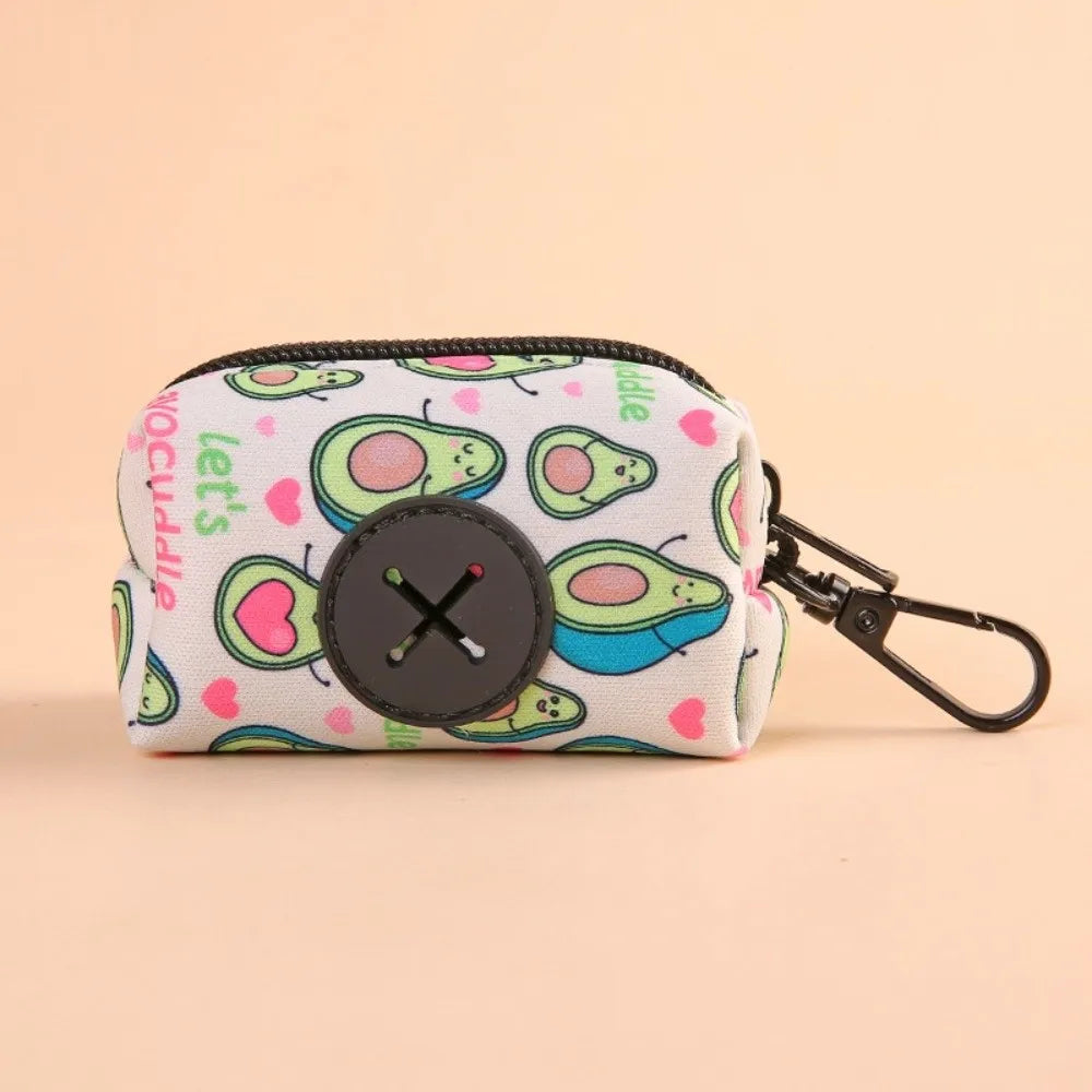 New Cute Fruit Pattern Dog Poo Bag Holder with Buckle Waterproof Waste Bag Holder Zipper Poo Bag Dispenser for Dog Leash
