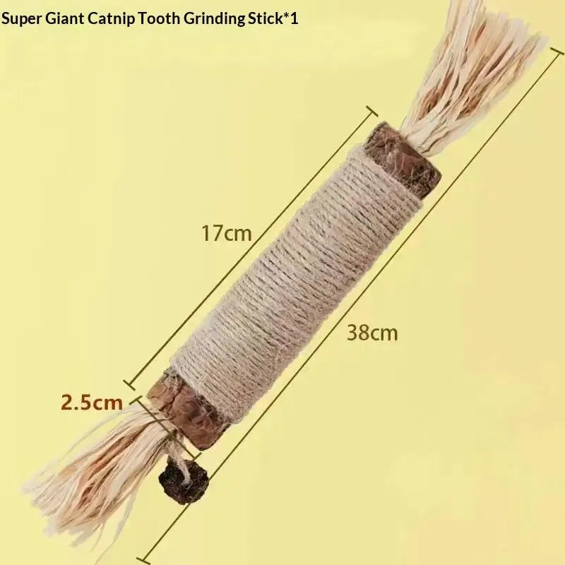 Natural Wood Knotweed Cat Teething Stick Set with Raffia & Sisal Rope