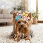 20pcs Bow Shaped Pet Hair Bow Elastic Band Cartoon Look Dog Hair Tie Crown Style Soft Textured Pet Crown Ornament