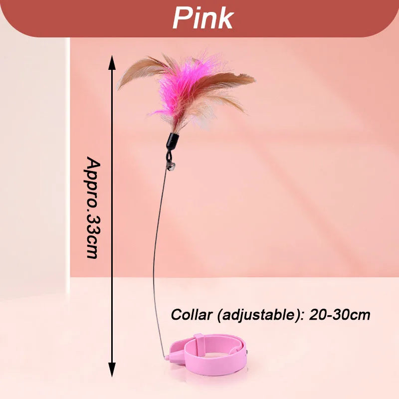 Feather Teaser Wand with Bell & Pet Collar — Interactive Kitten Training Toy for Cats