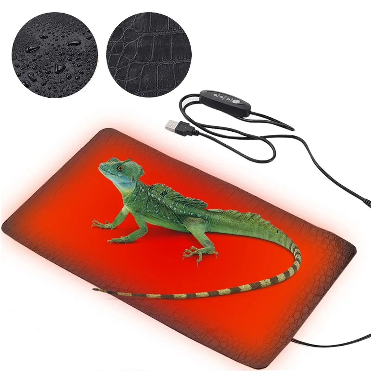 Anti-scratch Leather Pet Heating Pad Reptile Turtle 3 Gear Adjustable Temperature Waterproof USB Charging Pet Heat Mat Grey 1Pc