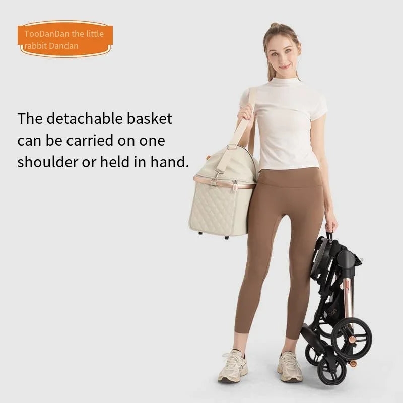 Khaki Color Detachable Double Stroller That Can Be Folded for Two Dogs and Cats To Go Out and Play. High Quality Double Stroller