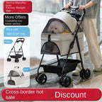 Dual-Side Zippered Doors Ultra-Breathable Mesh Panels One-hand Folding Detachable Pet Carrier Pet Stroller for Dogs and Cats