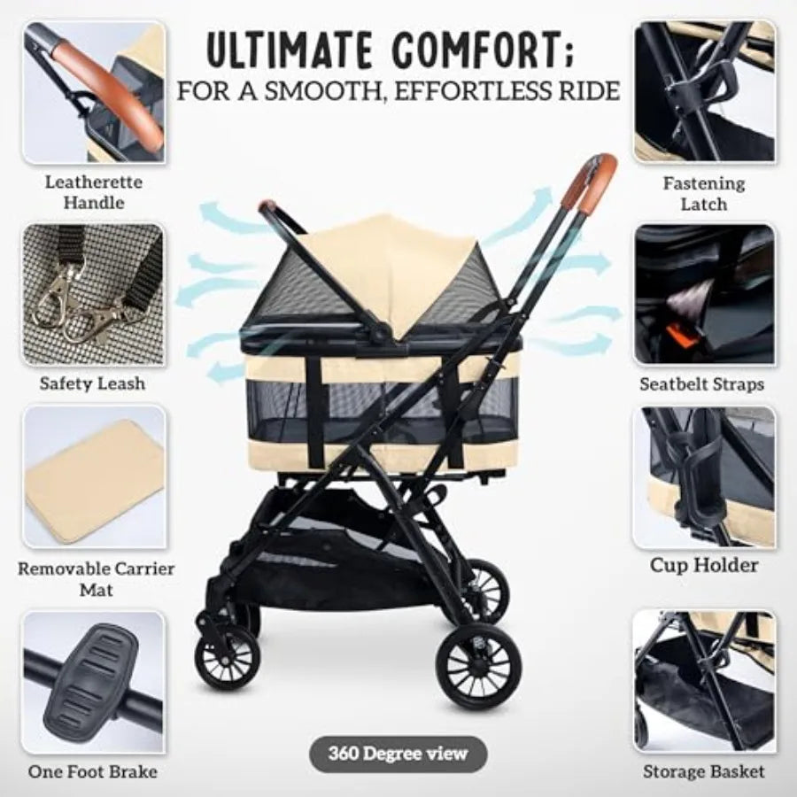 Pet Stroller with Detachable Carrier - Ideal for Small to Medium Dogs Cats - Compact Convenient Design - Easy Assembly Pet Stro